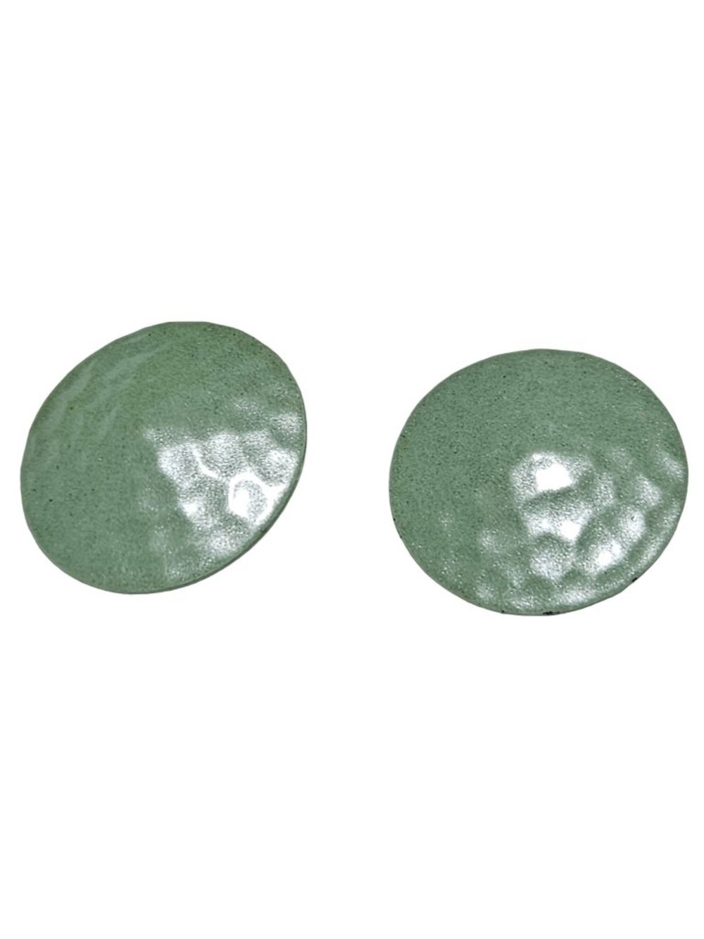 Vintage Round Button Earrings Mint Green Hammered Metal Retro 50s 60s Jewelry